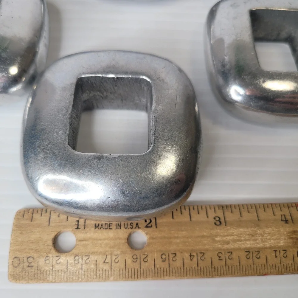 6 Pottery Barn Silver Metal Square Industrial Napkin Rings‎ Heavy Brutalist